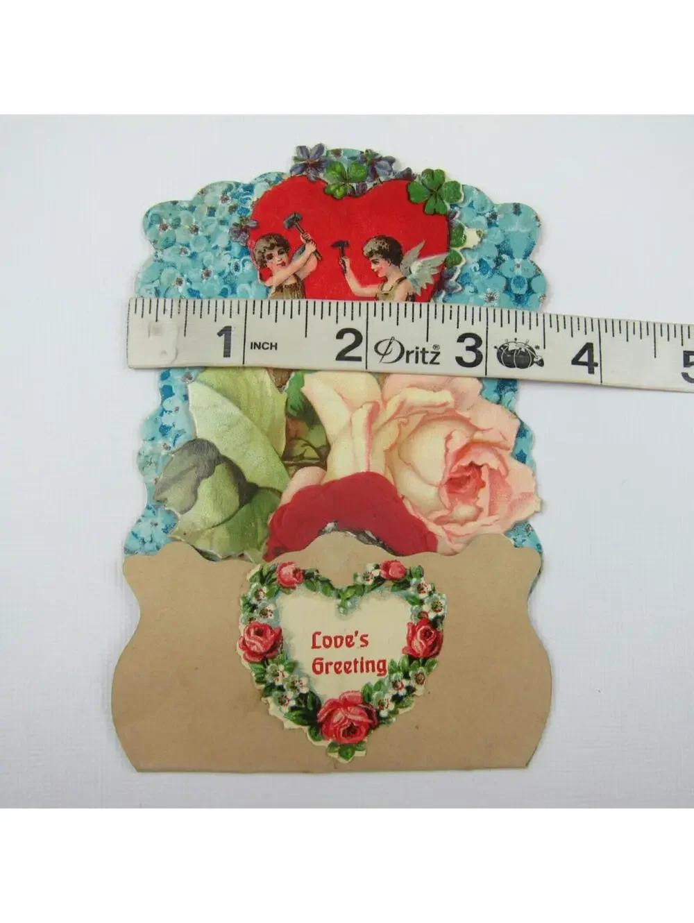 Vintage Valentine Honeycomb 3D Pop Up Angels Blacksmith Horseshoe Rose Flowers